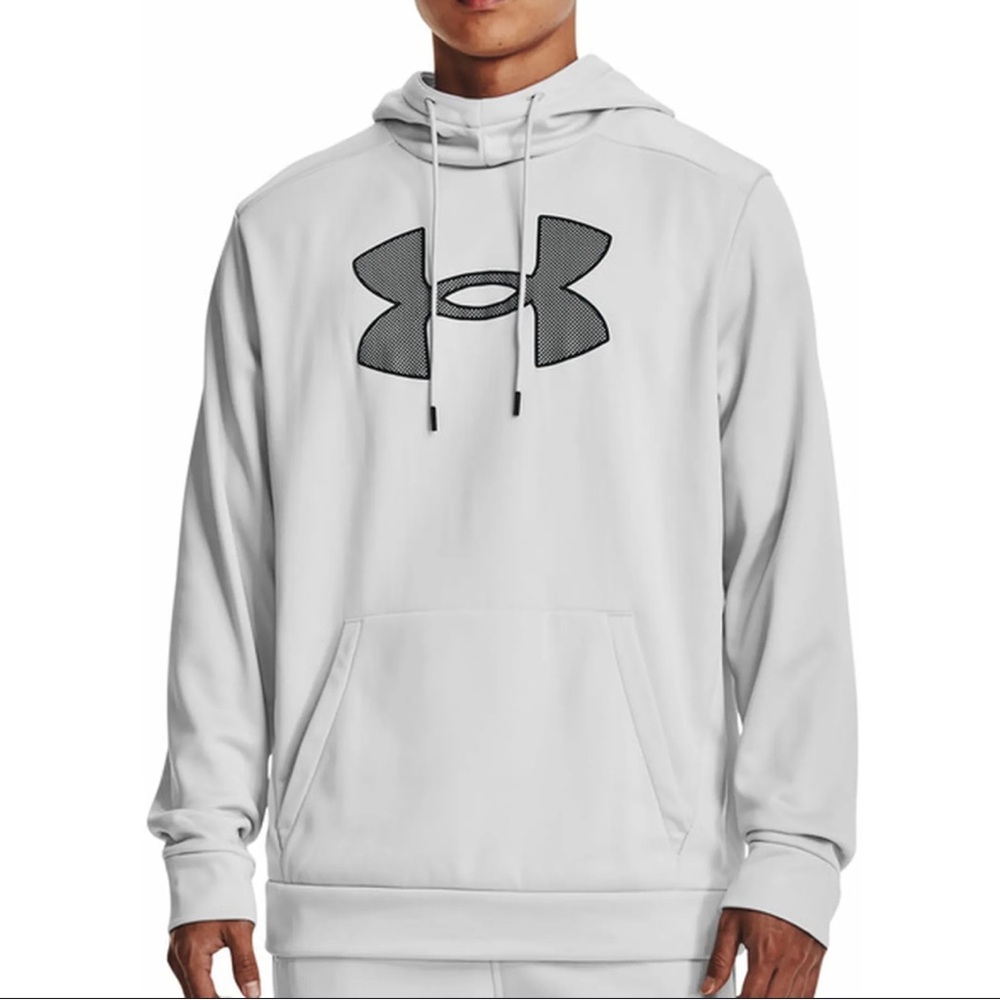 Under Armour light gray loose fit fleece lined pullover hoodie size medium